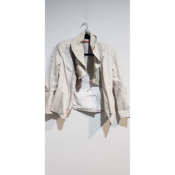 Alice + Olivia 'Stephan' Stretch Cotton & Leather Jacket Size S - Picture 2 of 16